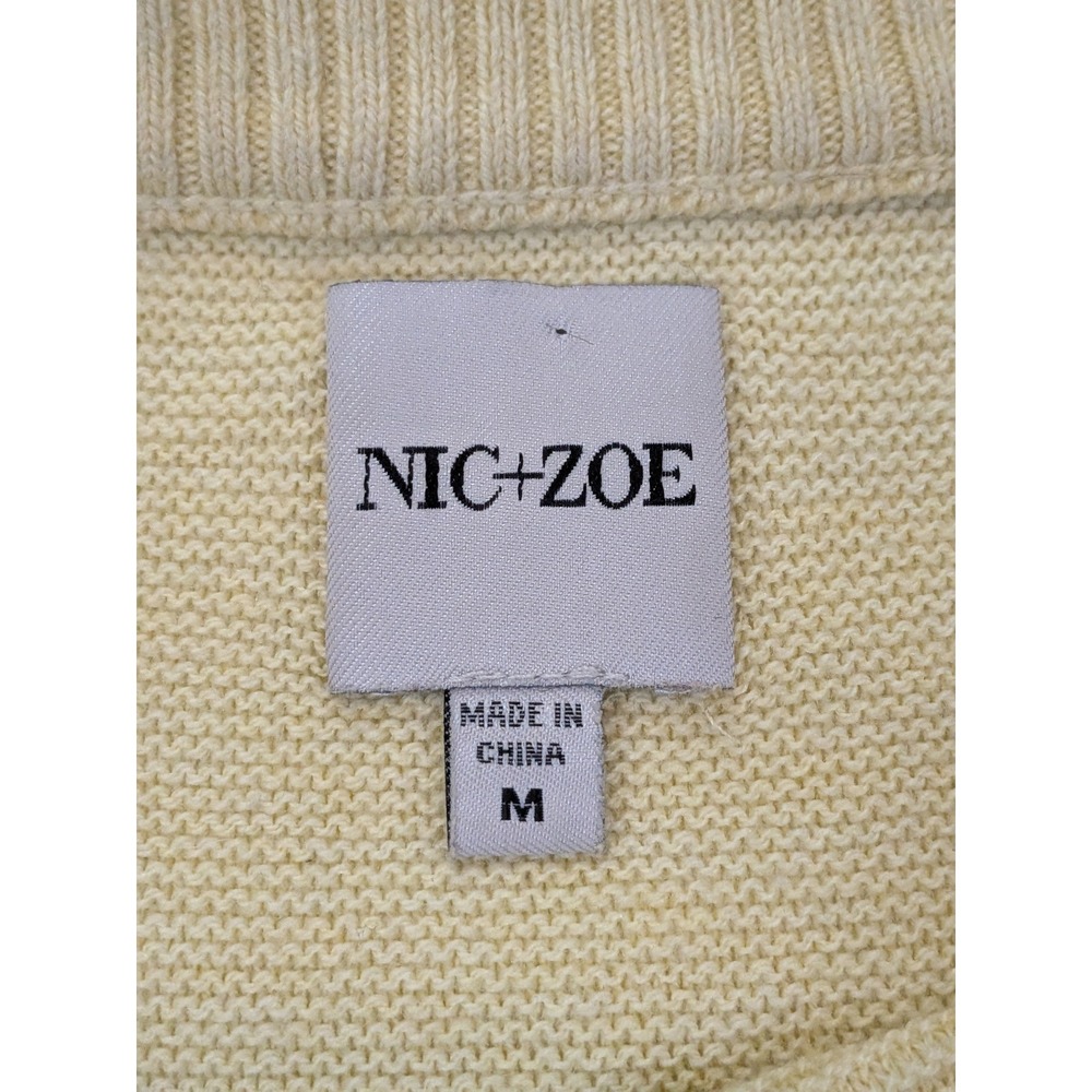 NIC+ZOE Yellow Cotton Cashmere Blend Striped Shoulder Button Sweater Medium - Picture 5 of 7